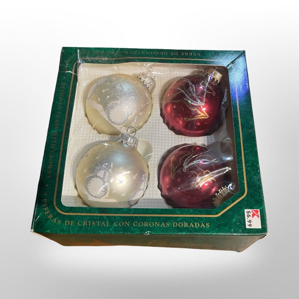 Vintage Krebs Christmas Tree Ornaments 4‎ PACK Decorated Glass Balls Holiday New